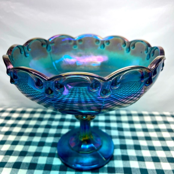 Vintage Indiana Iridescent Carnival Teardrop Pedestal Glass Bowl - Picture 1 of 9